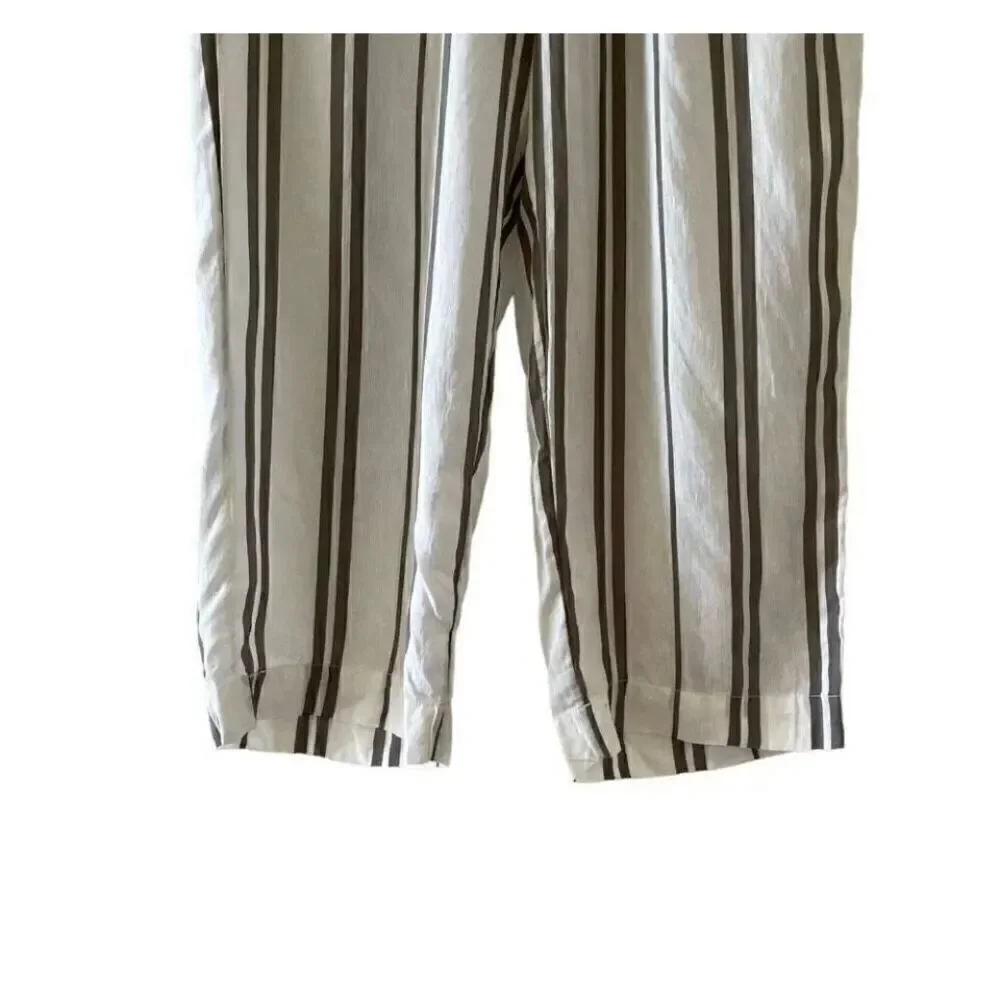 H & M Logg Linen Blend White Striped Culottes Ankle Length Pants  SZ 8 # 1519